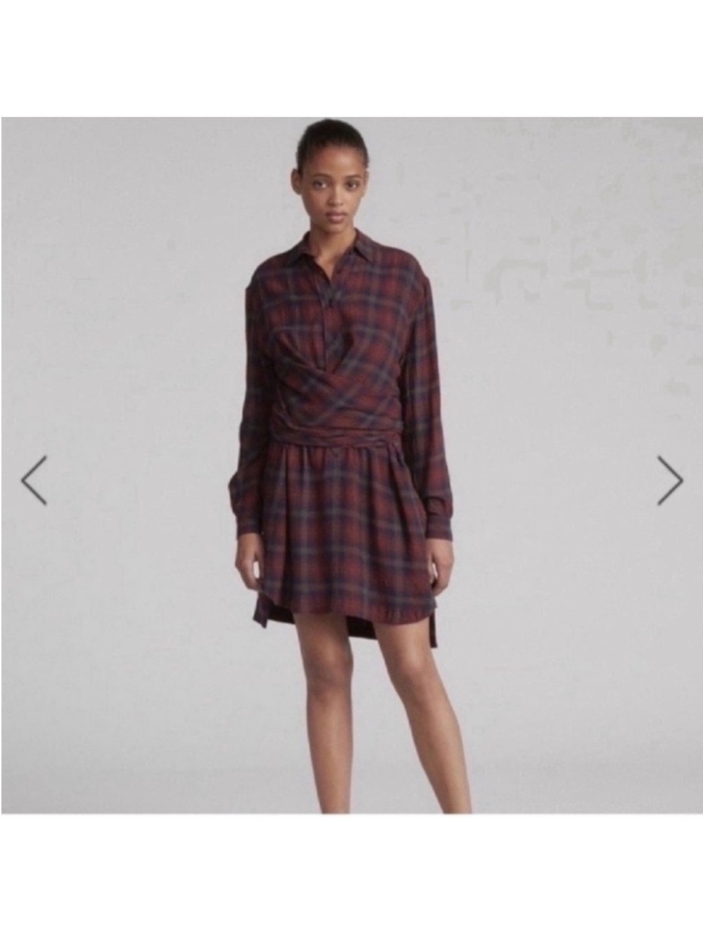 Rag & Bone Felicity Faux Wrap Wool Blend Plaid Shirt Dress Sz XS Check Boho